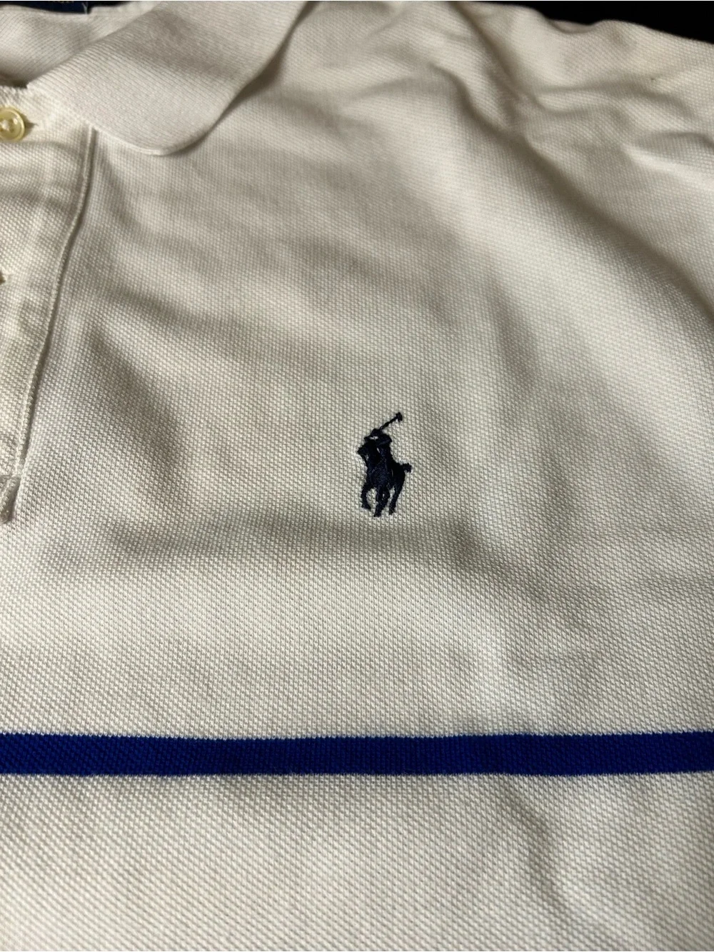 Ralph Lauren White Polo with Navy & Royal Blue Stripes